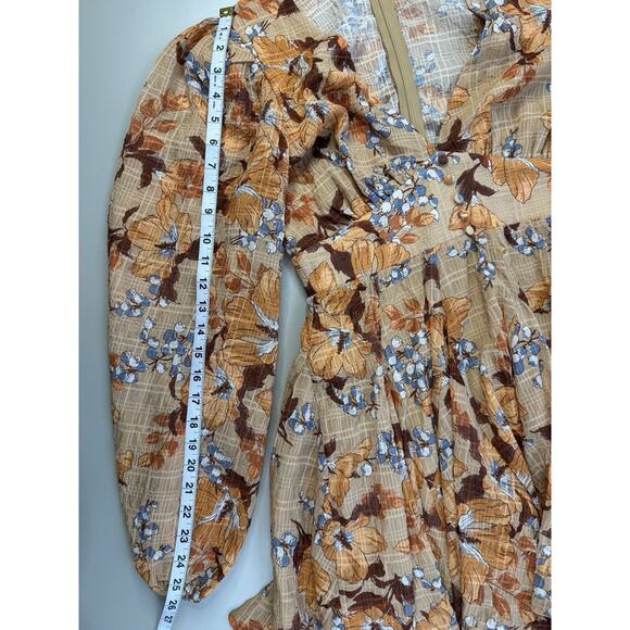 VTG Anthropologie Womens Flying Tomato Dress M Boho 70s Retro Ruffle Sheer Vneck - Picture 5 of 16